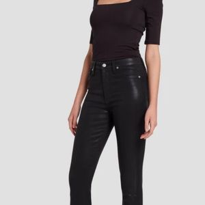 7 for all mankind black coated skinny jeans with gold hardware